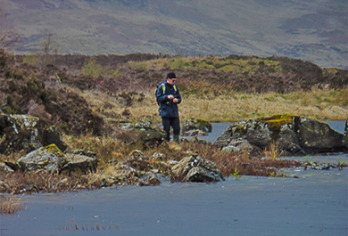man fishing in on Loch Arklet